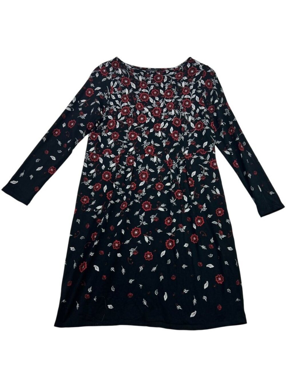 J.Jill Wearever Collection Womens Tunic Dress 3/4 Sleeve Size S Black Red Floral